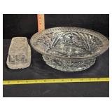 Clear cut glass bowl & covered butter dish