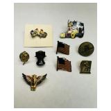 Tie Tack Lapel Pins-Semi Truck, Flags, Eagles Rose