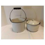2 Vintage White Enamelware Kitchen/ Camping