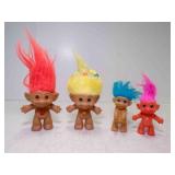 4 Naked Plastic Troll Dolls w/Color Eyes