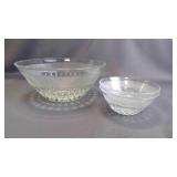 3 - Clear Etched Diamond-Cut Glass Serving Bowls