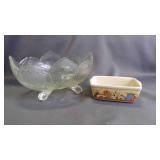 Vintage Etched Glass Bowl & Mini Ceramic Loaf Pan