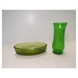 1975 FTD Green Glass Planter & Green Glass Vase