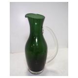MCM Hand Blown Dark Green Art Glass Pitcher Pontil