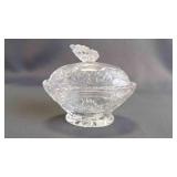 Vintage Lead Crystal Lidded Trinket Etched Dish