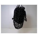 Black Beaded Drawstring Pouch Purse w/Satin Inner