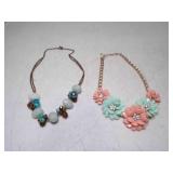 Pink & Mint Floral Statement Necklace Gold Tone