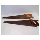 2 Vintage Hand Saws w/Tapered Steel Blades &
