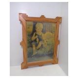 Vintage Print of Young Boy Fishing Folk Art Frame