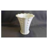 Vintage Milk-Glass Ruffled Rim Zipper/Button Vase