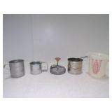 Vintage Metal Measure Cup & 2 Flour Sifters &