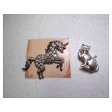 Vintage Unicorn Brooch Multi Color Rhinestones &