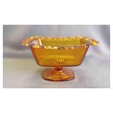 Vintage 1981 Amber Glass Rectangular Pedestal Dish
