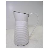 Ribbed White Metal Pitcher Black Trim