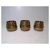 3 Vintage Solid Brass Candle Holders w/Clover