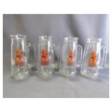 4 Vintage OSU Pistol Pete Clear Glass Beer Mugs