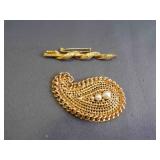 2 Gold Tone Brooches