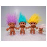 4 Naked Plastic Troll Dolls w/Brown Eyes
