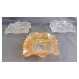 Vintage Indiana Glass Diamond Point Ruffled Bowls
