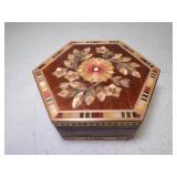 Vintage Hexagonal Wood Straw Inlay Trinket Box