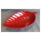 Vintage Red Ceramic Leaf-Shaped Serving Platter
