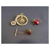 High Wheel Bicycle Brooch - Lady Bug Lapel Pin &