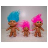 3 Naked Plastic Troll Dolls w/Color Eyes