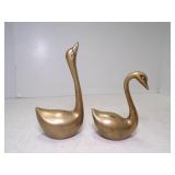 2 Vintage Solid Brass Swan Figurines
