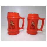 2 Vintage Frankoma Pottery Beer Steins Orange
