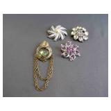 4 Vintage Costume Jewelry Brooches