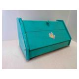 Vintage Wood Bread Box - Painted Teal Floral