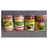 4 Vintage Reproduction Food Cans w/Paper Labels