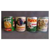 4 Vintage Reproduction Food Cans w/Paper Labels