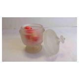 Vintage AVON Frosted Satin Pedestal Glass Jar w/