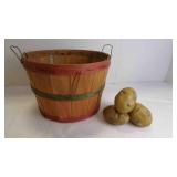 Vintage Wood Bushel Splint Basket w/Faux Potatoes