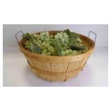 Vintage Wood Bushel Splint Basket w/Faux Grapes