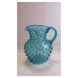 Vintage Aqua Blue "Hobnail" Glass Pitcher w/Handle