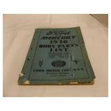 Ford & Mercury 1940 Body Parts List Passenger Cars