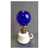 Antique Cobalt Blue and Milk Glass Mini Oil Lamp