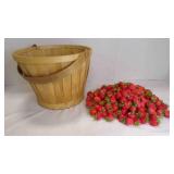 Vintage Wood Harvest Basket w/Faux Strawberries