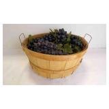Vintage Wood Harvest Splint Basket w/Faux Grapes