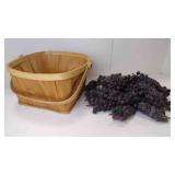 Vintage Wood Harvest Splint Basket w/Faux Grapes