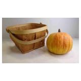 Vintage Wood Slat Harvest Basket w/Faux Pumpkin