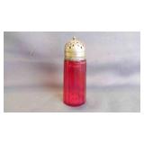 Victorian Cranberry Glass Sugar Shaker w/Metal Lid