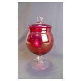 Vintage Ruby Red Pedestal Candy/Trinket Bowl w/Lid
