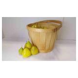 Vintage Wood Harvest Basket w/Faux Laminated Pears