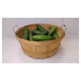 Vintage Wood Splint Bushel Basket w/Faux Cucumbers