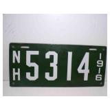1916 New Hampshire Porcelain License Plate Green