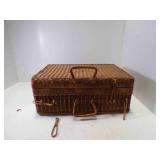 Vintage Wicker Picnic Basket Or Case With 2 Plates