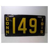1915 Connecticut Porcelain License Plate Black w/